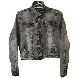 Dollhouse L Medium Wash Black DenimJean Button Down Jacket Slip Side Pockets